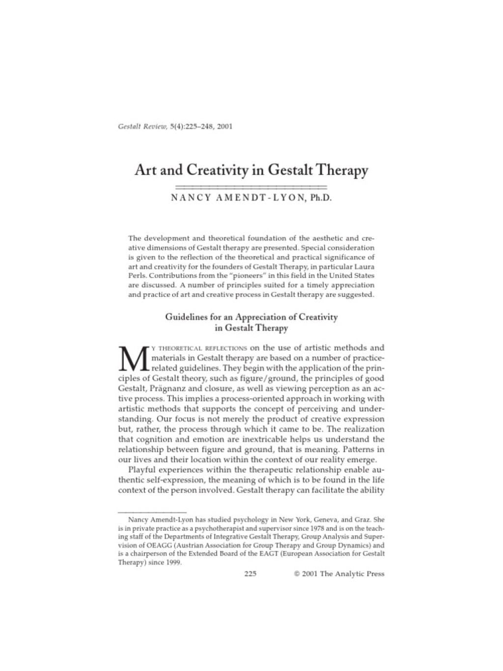 ArtandCreativityinGestaltTherapy Amendt Lyon  PDF
